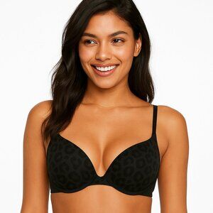 *Victoria's Secret PINK Wear Everywhere Push-Up Bra Black on Black Leopard Print